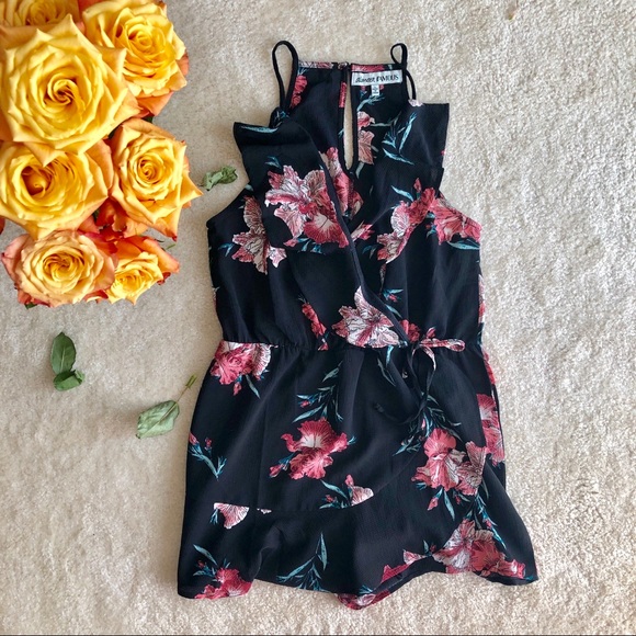 Pants - Black Floral Romper